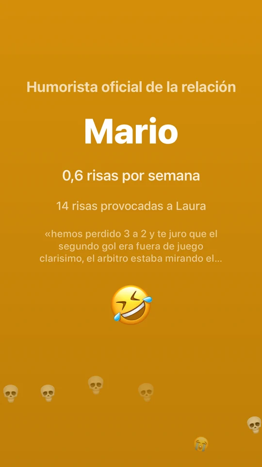 Carta del humorista oficial de la relación: Mario, 14 risas provocadas a Laura.