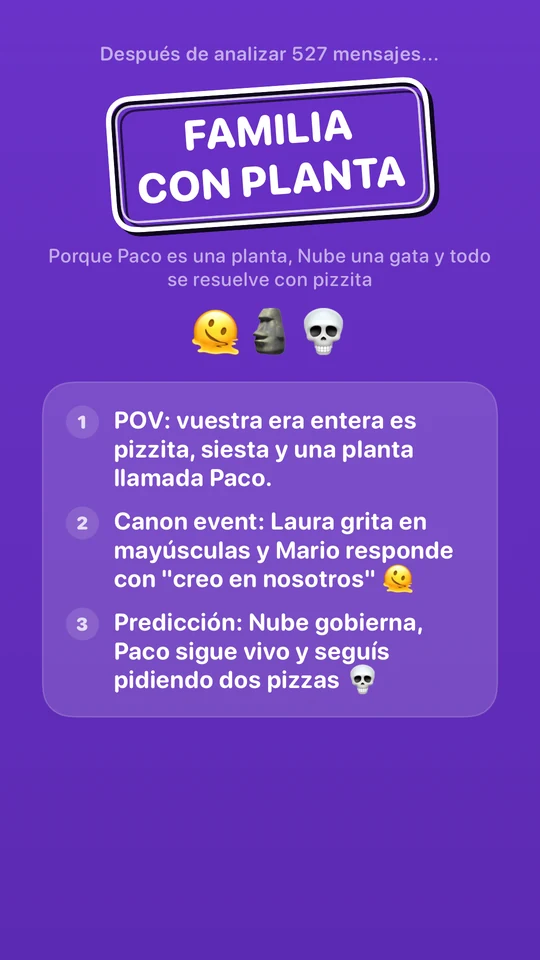 Veredicto final después de analizar 527 mensajes: Familia con planta.